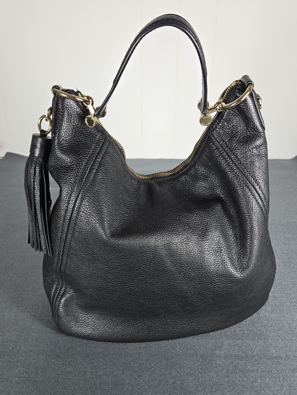 Michael Kors Black Leather Shoulder Hobo with Tassel